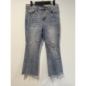 Wish List Jeans Women Medium Light Wash Distressed Raw Hem Denim Stretch Concert